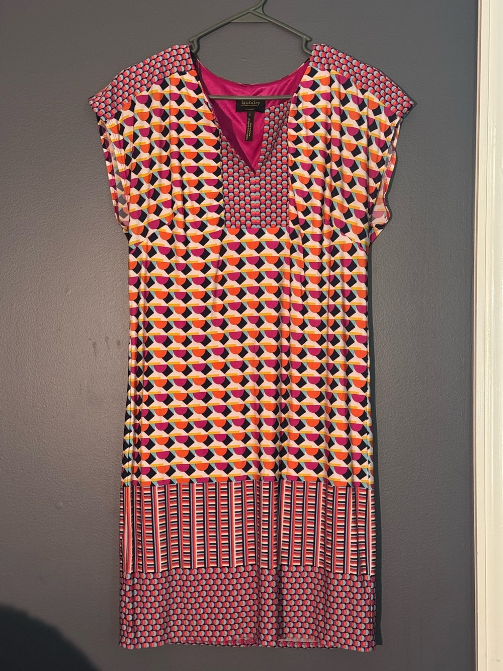Laundry By Shelli Segal Pink Multi-Color Geometric Midi Dress